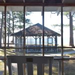 Front porch view of the outdoor pavilion and the Neuse River