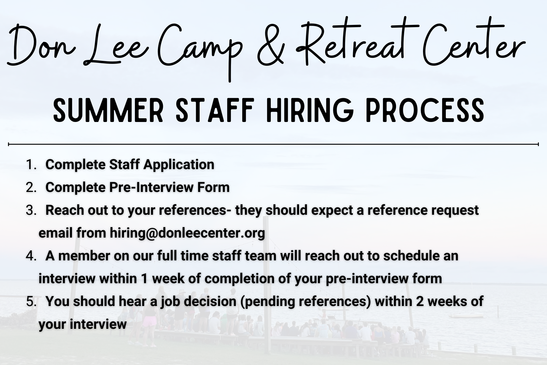 Don Lee Camp & Retreat Center Summer Staff Hiring Process