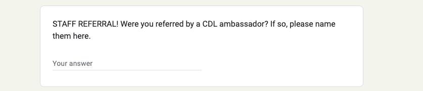 Screen Shot 2024-04-05 at 11.45.20 AM Question as its listed on the staff application. MUST HAVE AMBASSADORS NAME TO RECEIVE BONUS